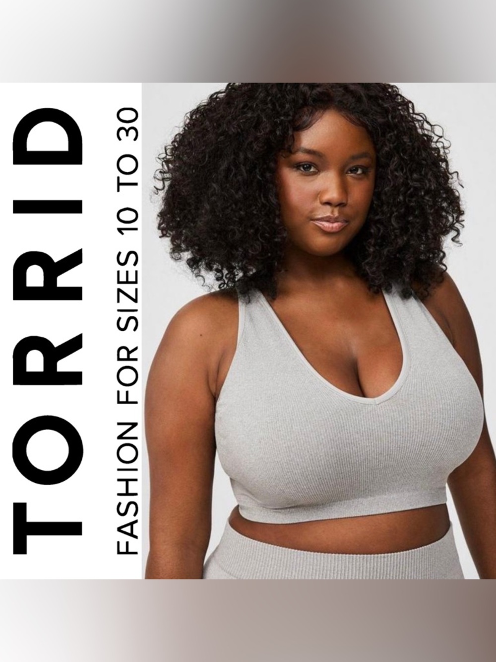 Torrid Heather Gray Ribbed Deep V Crop Top Sports Bra Bralette, Large, NWT!
